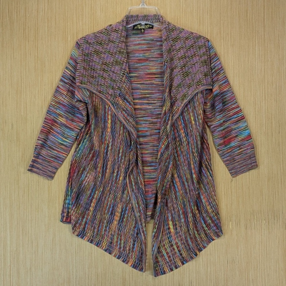 Absolutely Famous Cardigan Sweater Womens Medium Multicolor Rainbow Striped Boho